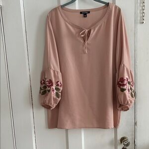 Roz & Ali Blush Pink Floral Sleeve Blouse